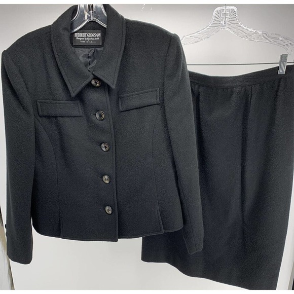 VTG Women's Herbert Grossman 2 Piece Suit (Skirt/Jacket) Set Wool Blend? Black - Picture 1 of 12